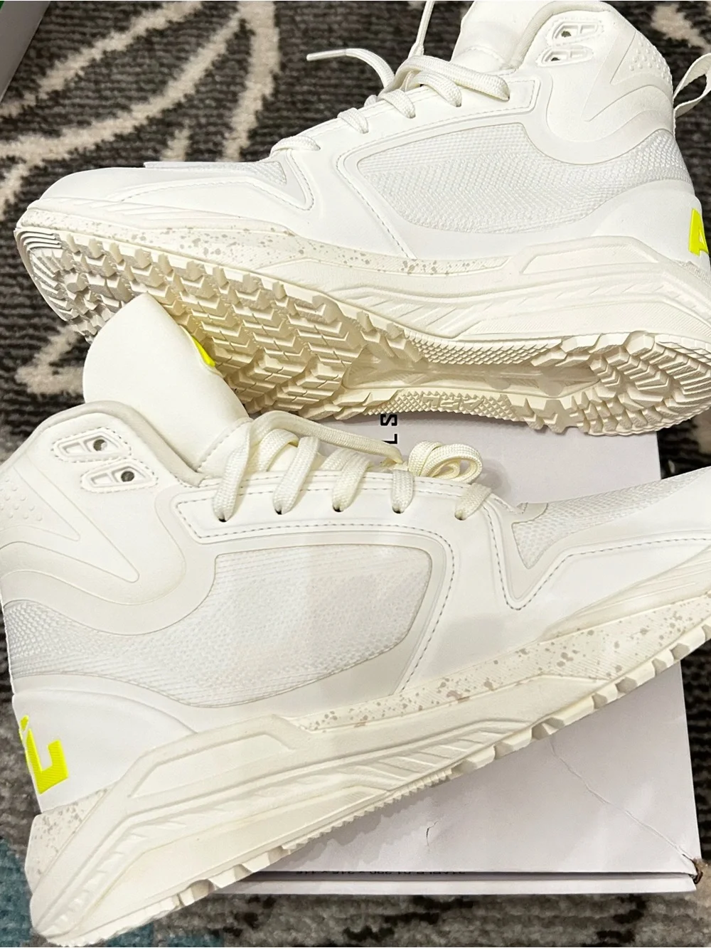 APL Women’s Techloom Defender High-Top Sneakers in Cream with Neon Yellow Logo